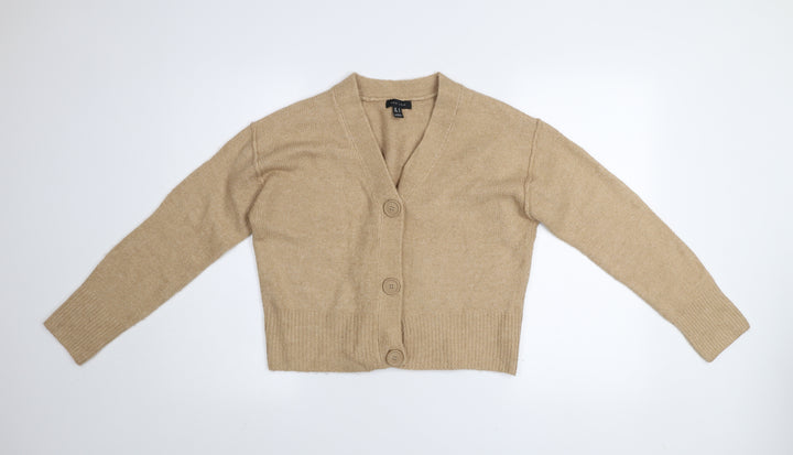 New Look Women Beige V-Neck Button Cardigan Small Knit Jumper