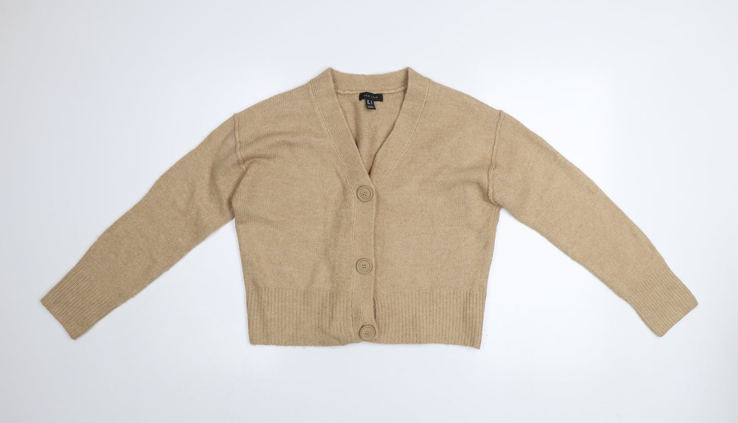 New Look Women Beige V-Neck Button Cardigan Small Knit Jumper