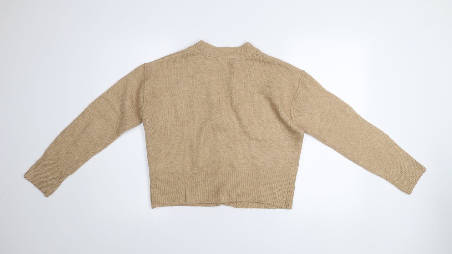New Look Women Beige V-Neck Button Cardigan Small Knit Jumper