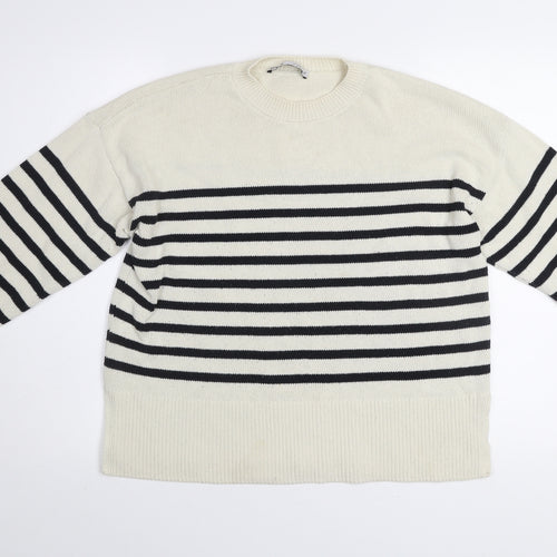 Zara Womens Black White Striped Cotton Crew Neck Jumper Size S