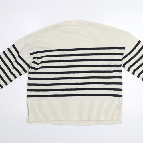 Zara Womens Black White Striped Cotton Crew Neck Jumper Size S