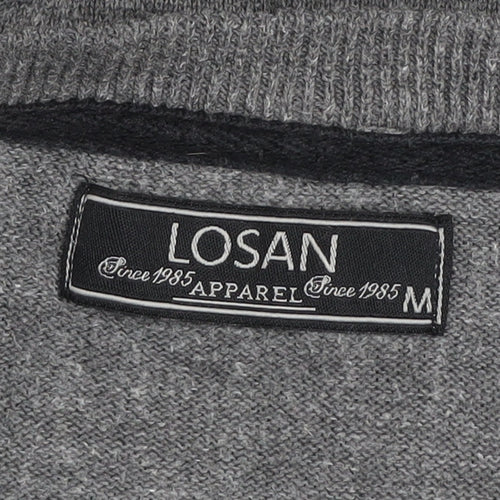 Losan Men's Grey Striped Cotton V-Neck Pullover Jumper M
