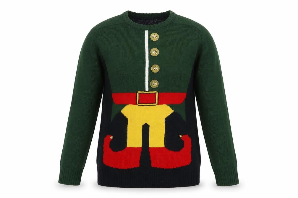 Front view of Cedarwood State Men's Multicoloured Christmas Elf Jumper, size M