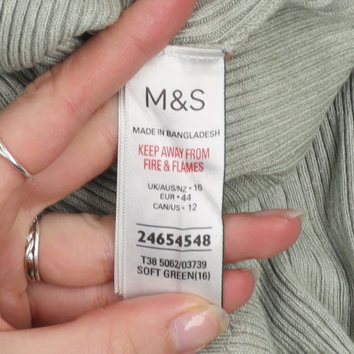 Marks and Spencer Women’s Soft Green Ribbed Knit Long Sleeve Jumper Size 16