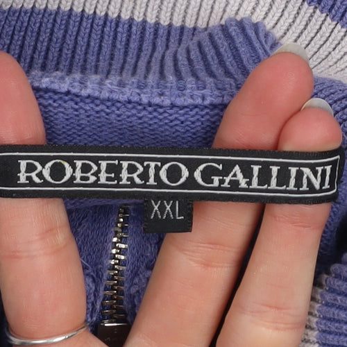 Roberto Gallini Men's Blue 2XL 1/2 Zip Cotton Knit Sweatshirt