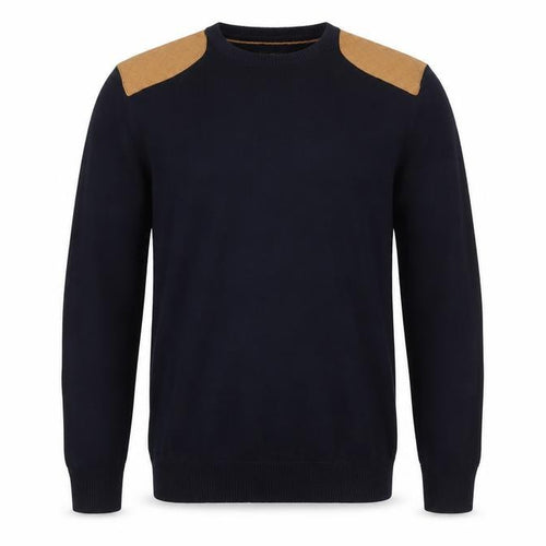 Reserved Men's Navy Blue Cotton Crew Neck Quilted Shoulder Jumper L