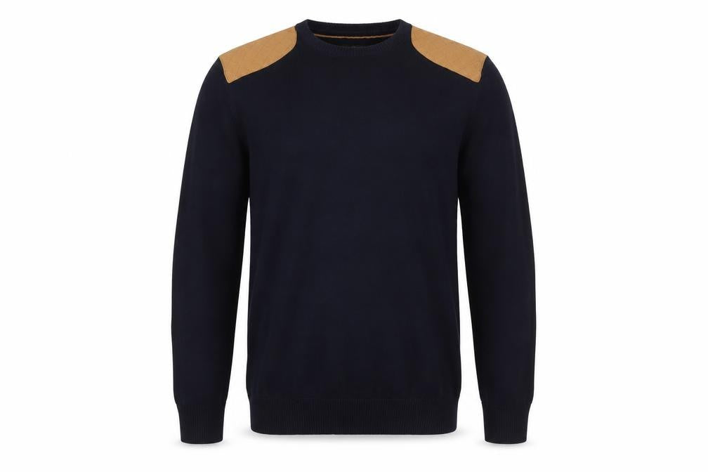 Reserved Men's Navy Blue Cotton Crew Neck Quilted Shoulder Jumper L
