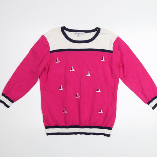 Mudflower Womens Pink Nautical Embroidered Pullover Jumper M