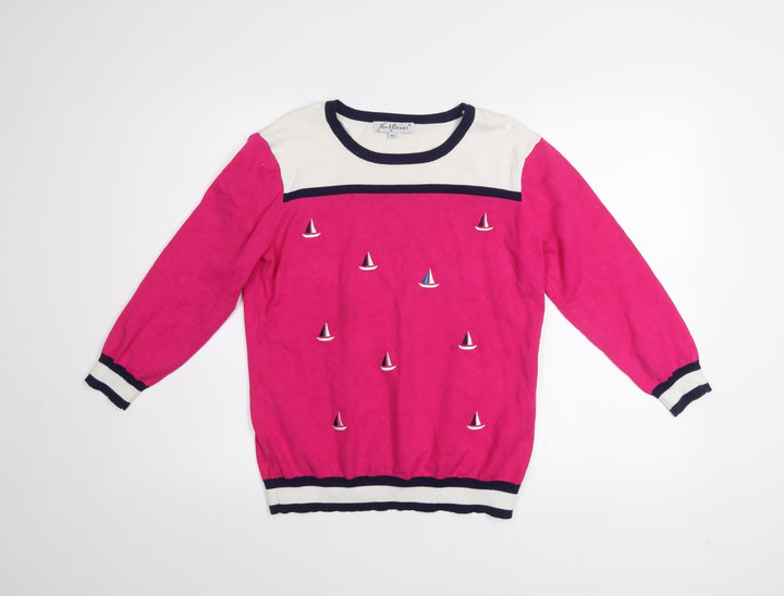 Mudflower Womens Pink Nautical Embroidered Pullover Jumper M