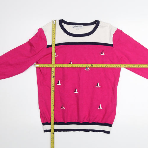 Mudflower Womens Pink Nautical Embroidered Pullover Jumper M