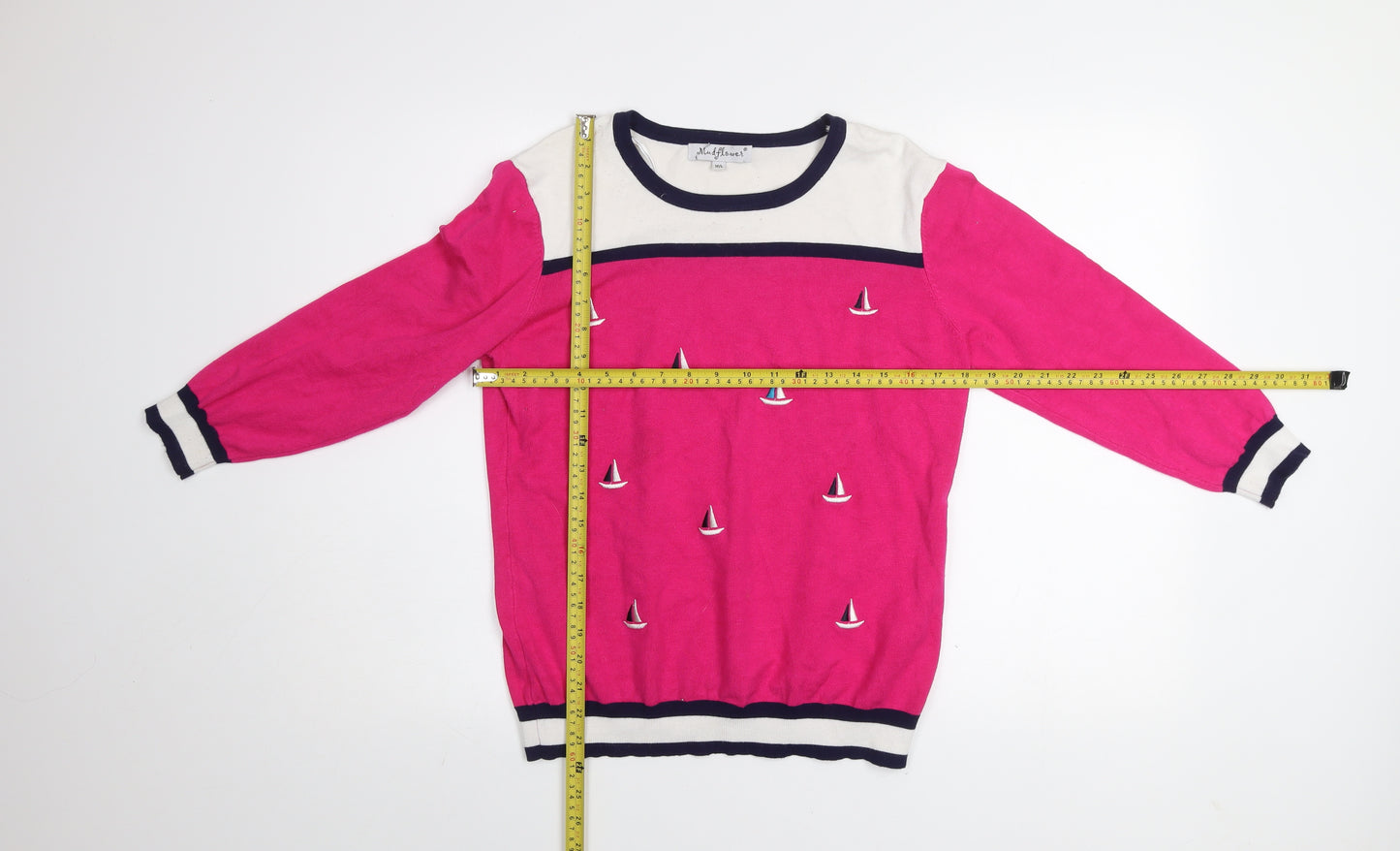 Mudflower Womens Pink Nautical Embroidered Pullover Jumper M