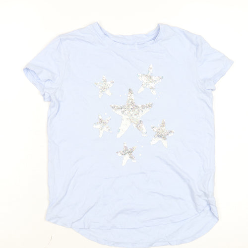 GAP Kids Girls Blue Sequin Star Graphic T-Shirt XL Short Sleeve