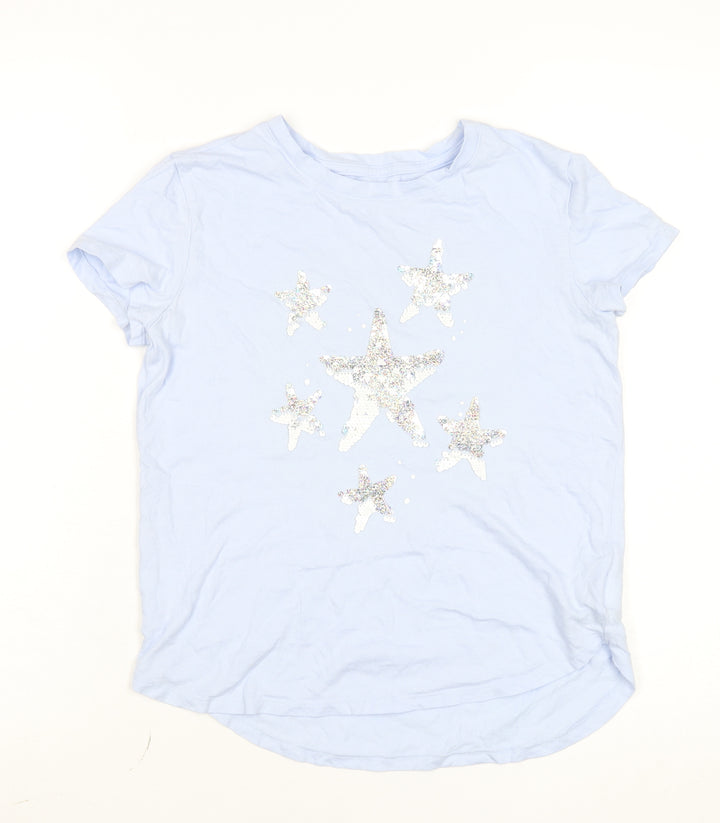 GAP Kids Girls Blue Sequin Star Graphic T-Shirt XL Short Sleeve