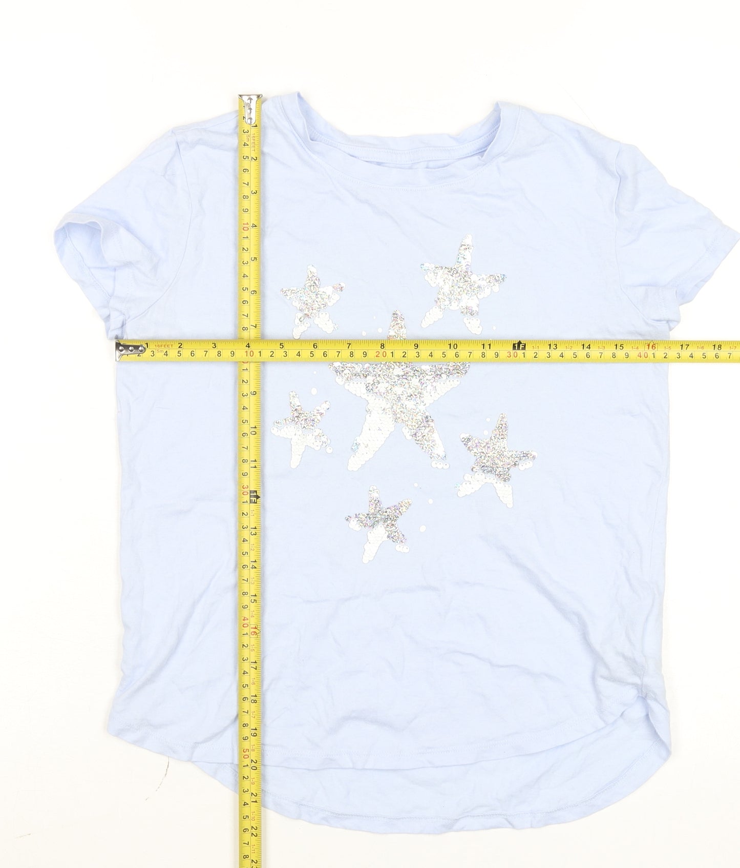 GAP Kids Girls Blue Sequin Star Graphic T-Shirt XL Short Sleeve