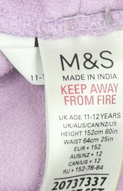 Marks and Spencer Girls Purple Harry Potter Hogwarts Velour Jogger Trousers 11-12 Years