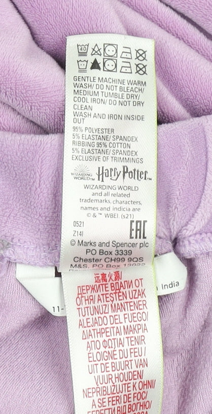Marks and Spencer Girls Purple Harry Potter Hogwarts Velour Jogger Trousers 11-12 Years