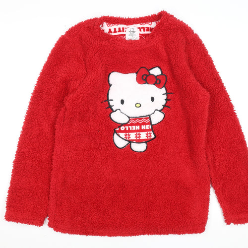 Hello Kitty Women Red Fleece Long Sleeve Nightshirt Top Size 10-12