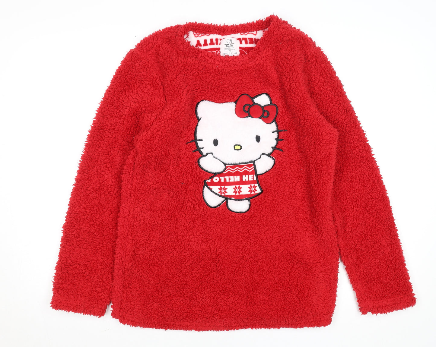 Hello Kitty Women Red Fleece Long Sleeve Nightshirt Top Size 10-12