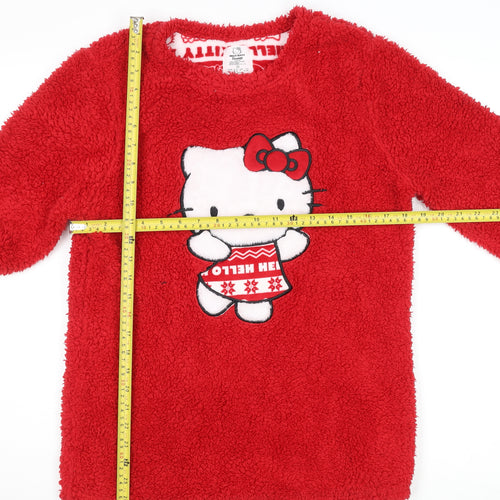 Hello Kitty Women Red Fleece Long Sleeve Nightshirt Top Size 10-12
