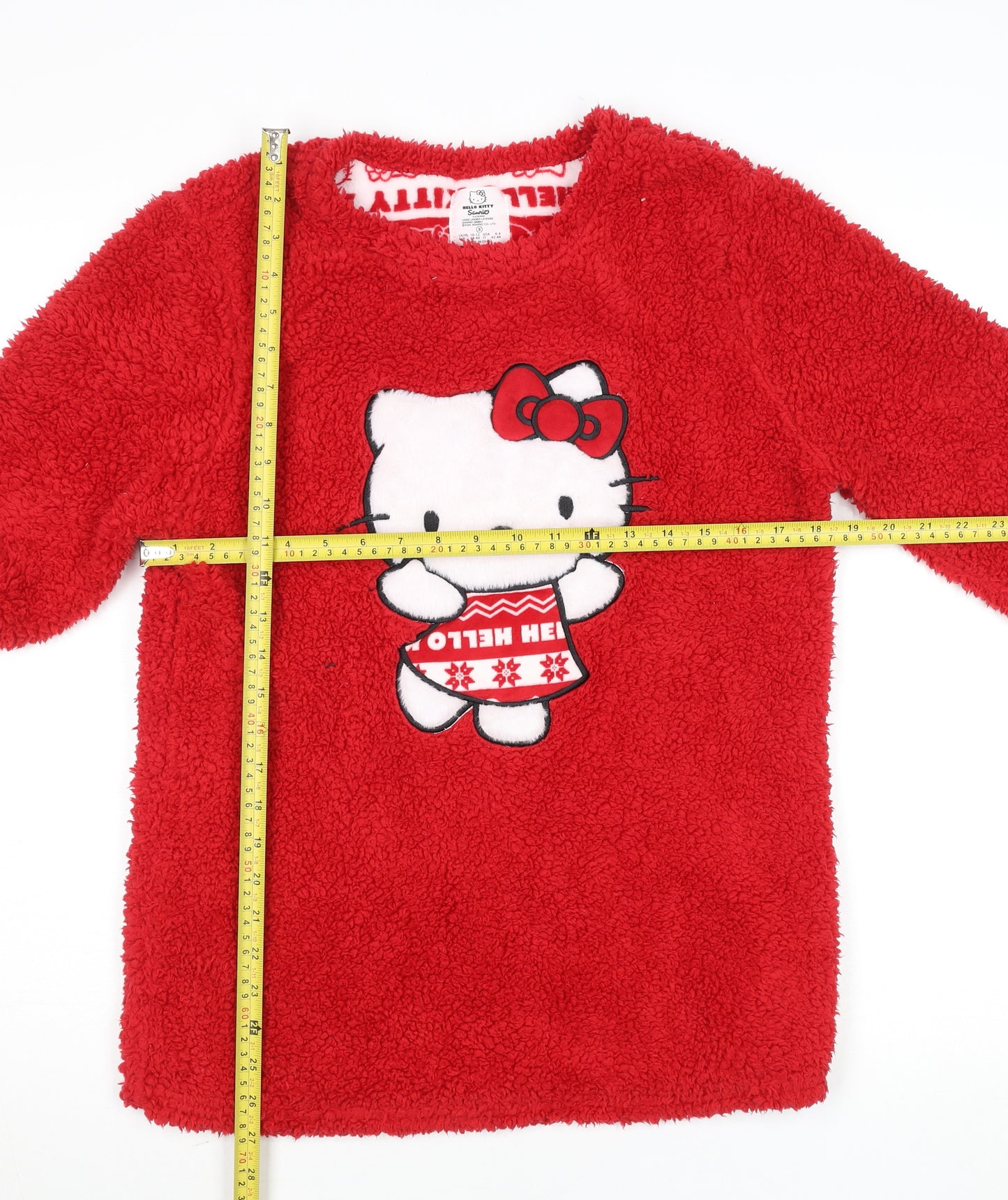 Hello Kitty Women Red Fleece Long Sleeve Nightshirt Top Size 10-12