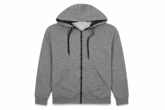 Front view of Champion Men's Grey L Full Zip Hoodie Jacket Fleece Lined Activewear