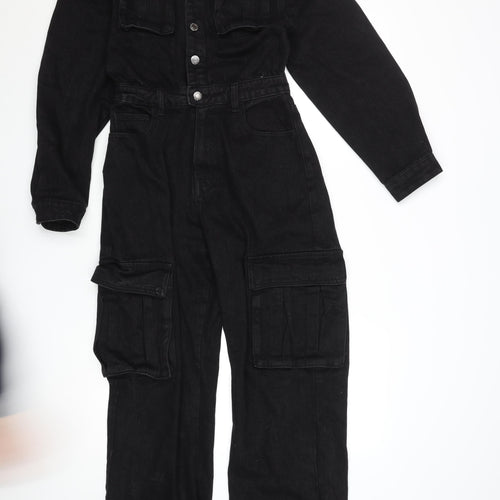 PrettyLittleThing Women's Black Denim Utility Jumpsuit UK 4