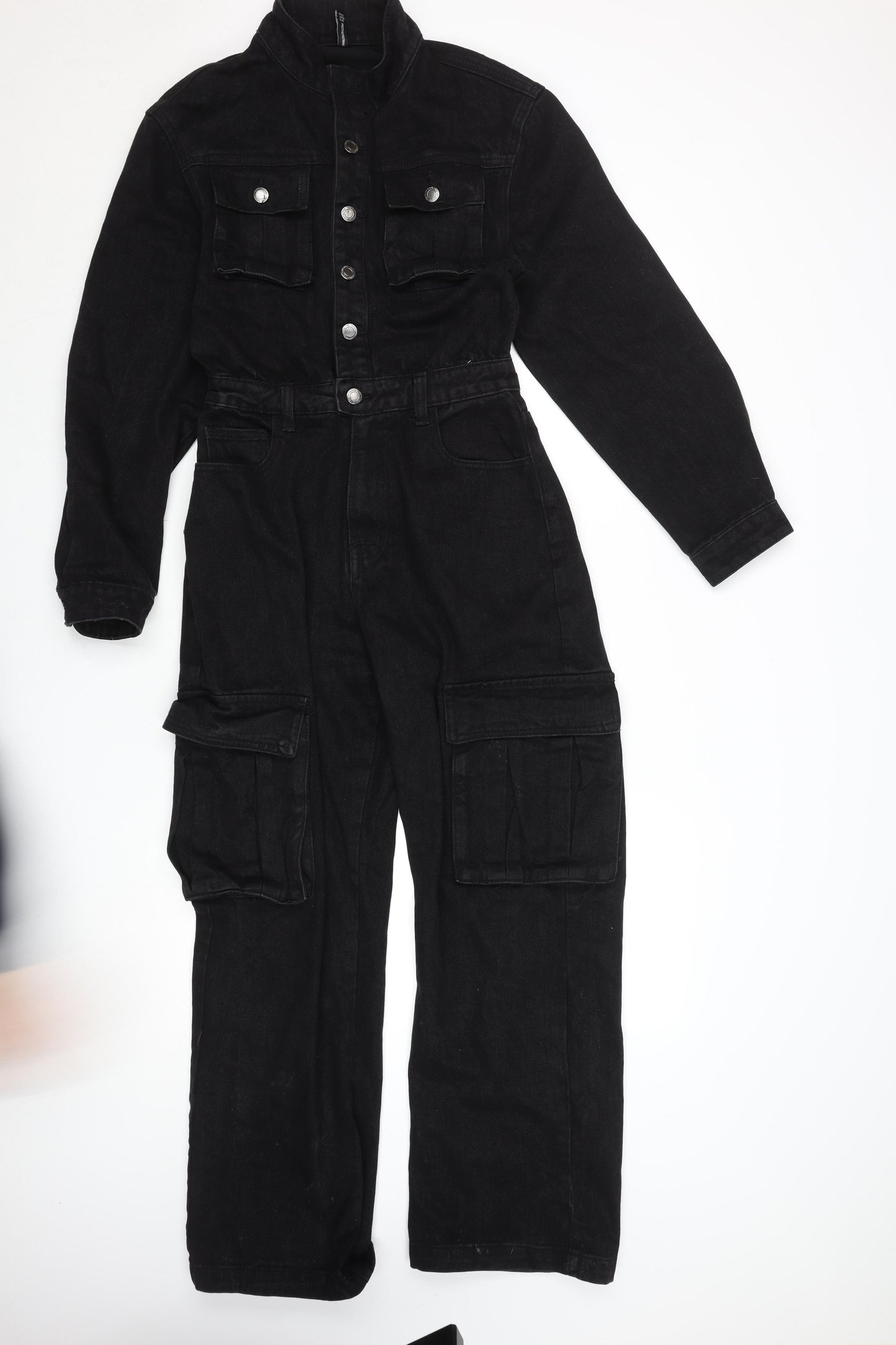 PrettyLittleThing Women's Black Denim Utility Jumpsuit UK 4