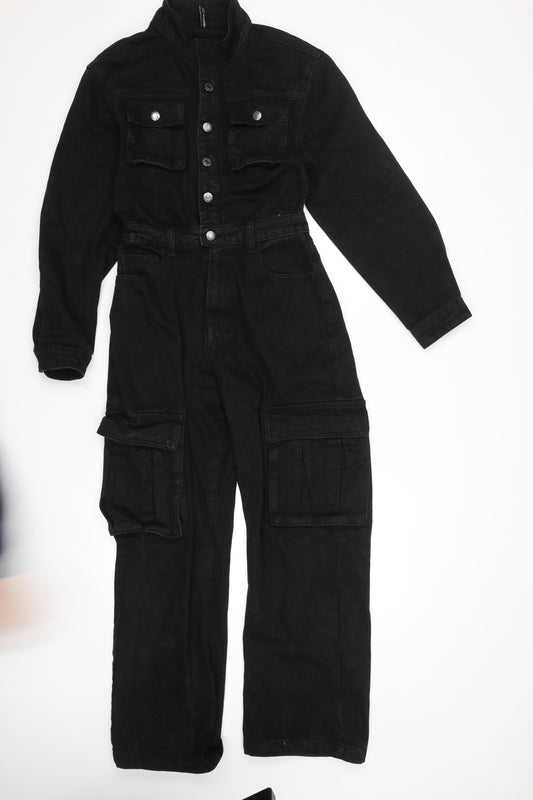 PrettyLittleThing Women's Black Denim Utility Jumpsuit UK 4
