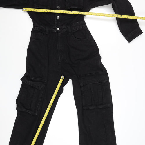 PrettyLittleThing Women's Black Denim Utility Jumpsuit UK 4