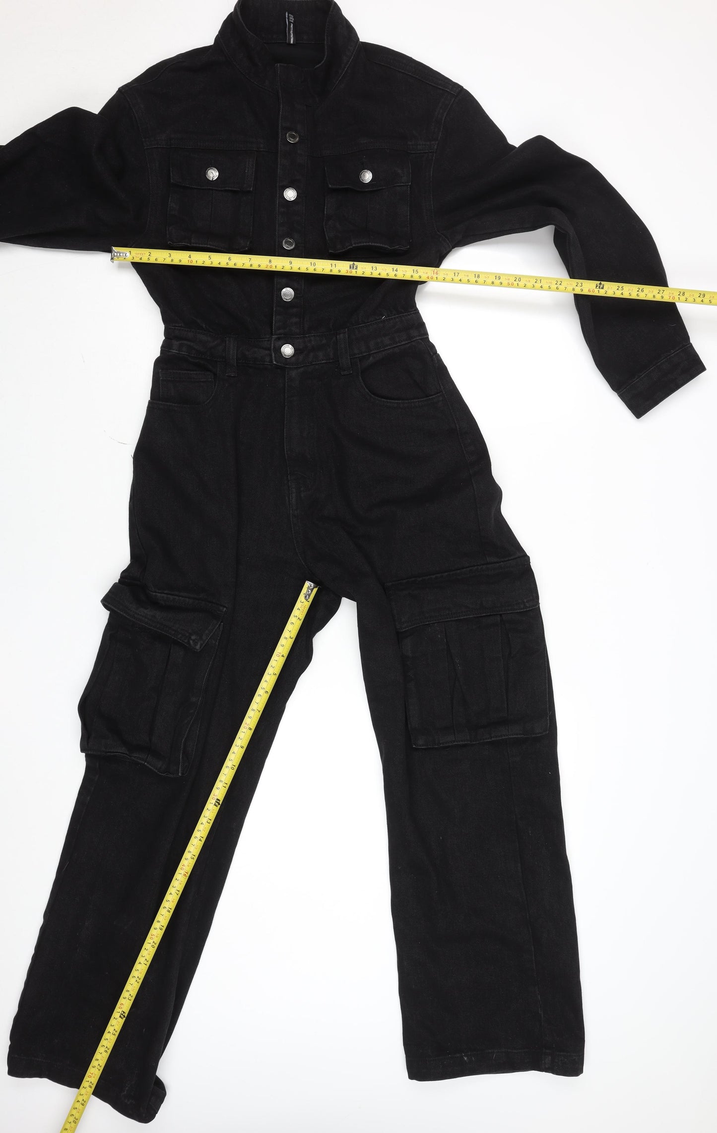 PrettyLittleThing Women's Black Denim Utility Jumpsuit UK 4