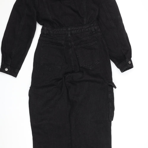 PrettyLittleThing Women's Black Denim Utility Jumpsuit UK 4
