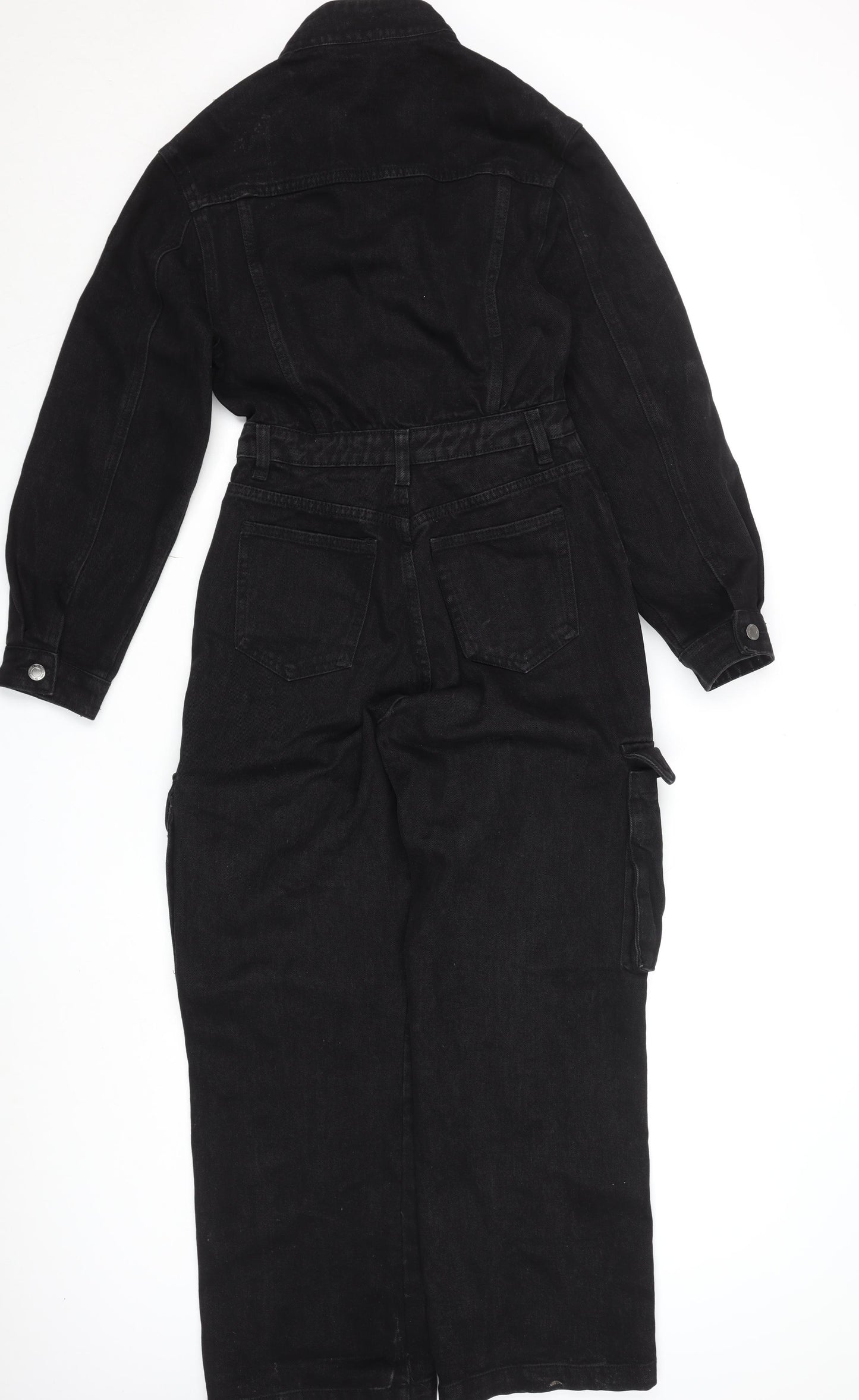PrettyLittleThing Women's Black Denim Utility Jumpsuit UK 4