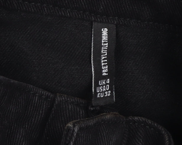 PrettyLittleThing Women's Black Denim Utility Jumpsuit UK 4