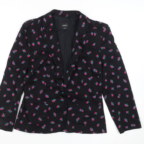 Oasis Women’s Black Floral Cotton Blend Blazer UK 12