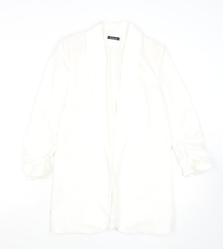 Boohoo Womens White Shawl Collar Longline Blazer Size S