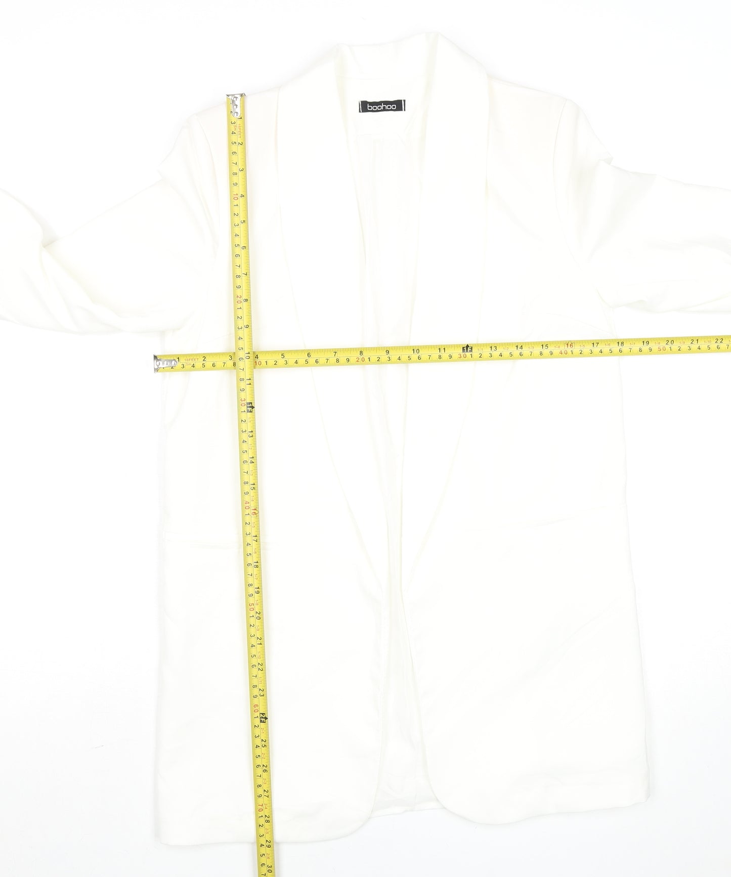 Boohoo Womens White Shawl Collar Longline Blazer Size S