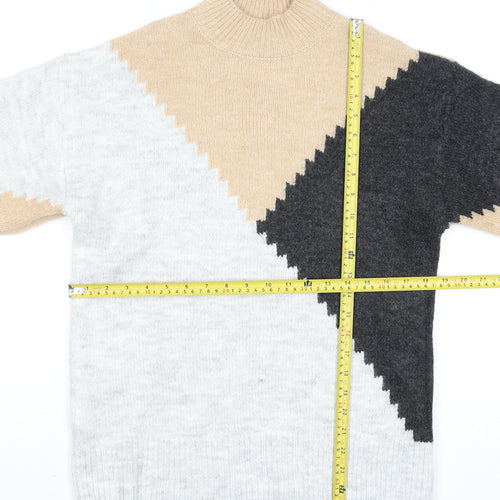 New Look Women Beige Colour Block High Neck Pullover Jumper Size S