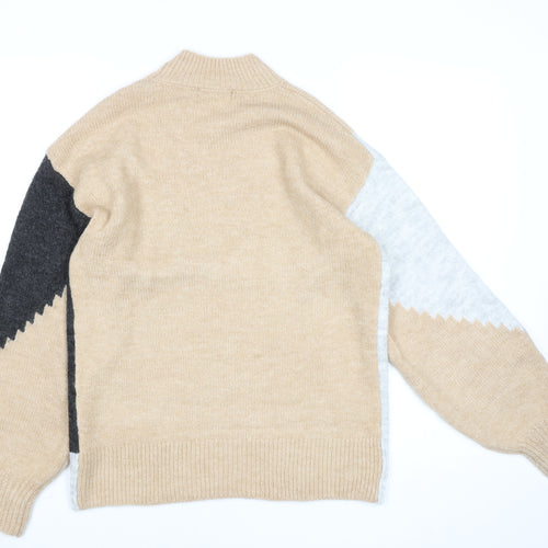 New Look Women Beige Colour Block High Neck Pullover Jumper Size S