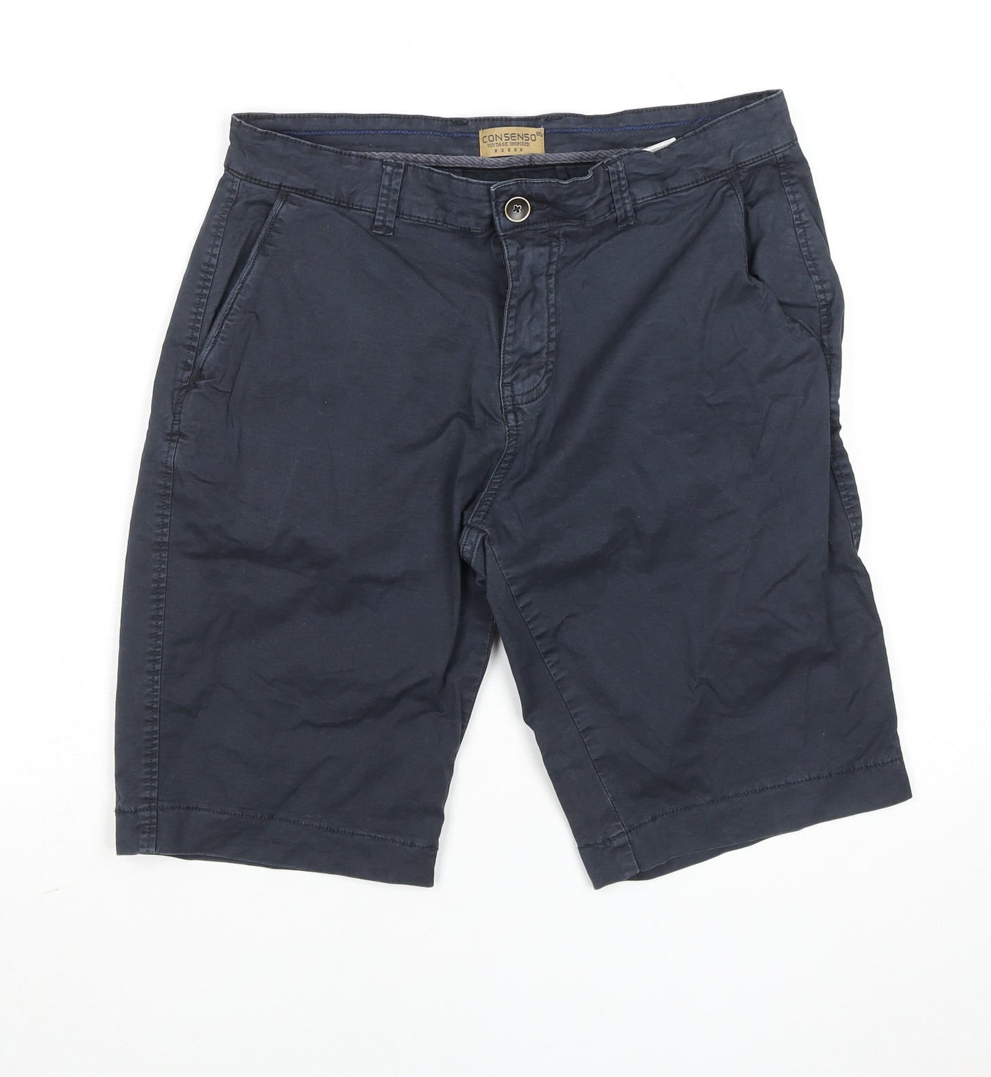 Consenso Men Navy Blue Chino Shorts Cotton Blend Size 34