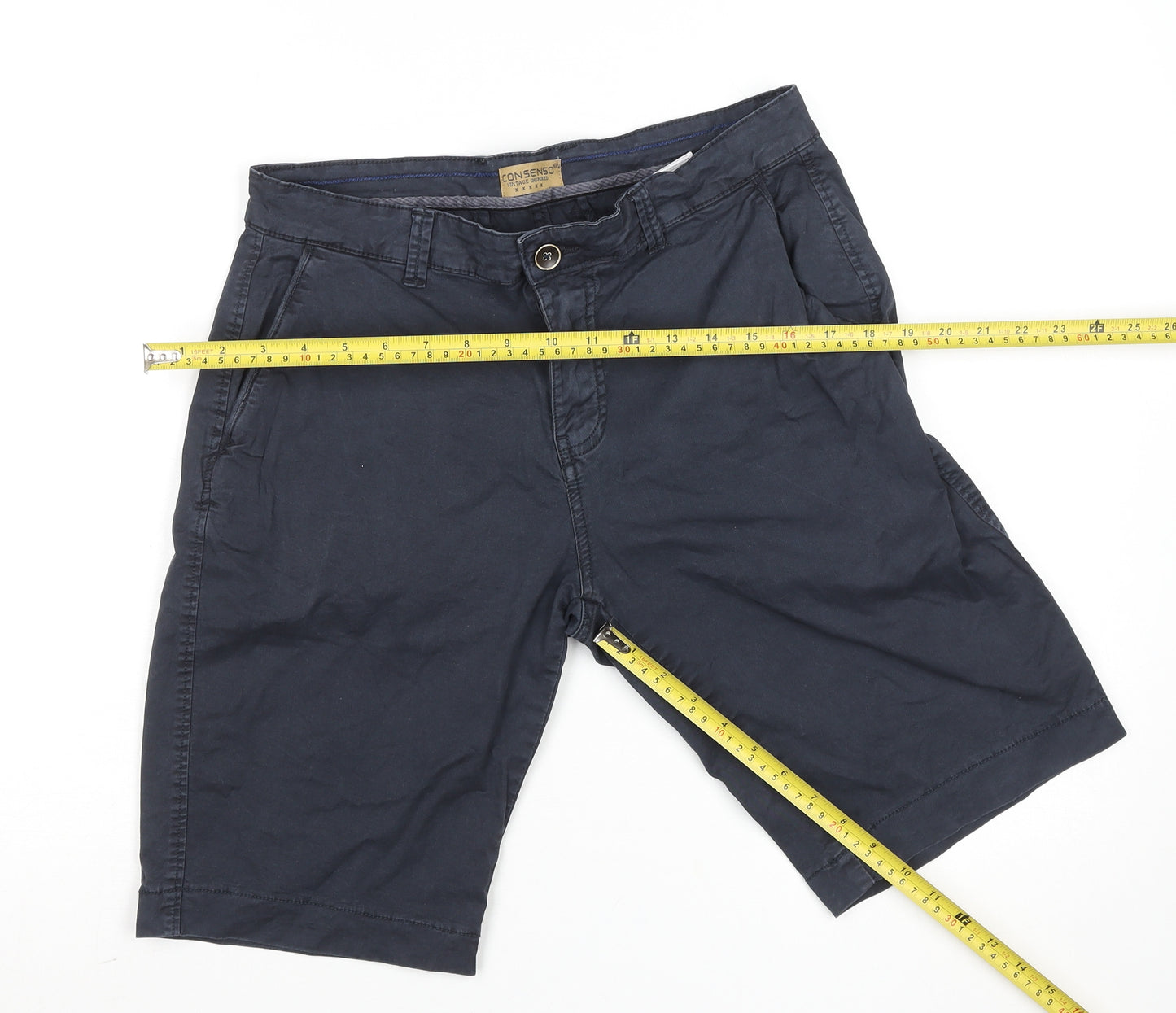 Consenso Men Navy Blue Chino Shorts Cotton Blend Size 34