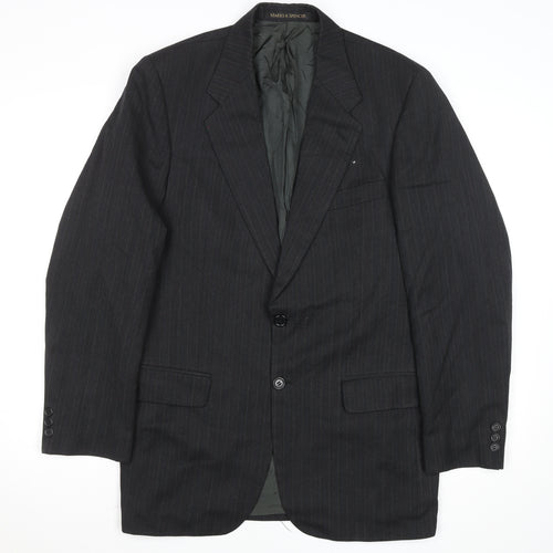 Marks and Spencer Men's Grey Pinstripe 38L Wool Blend Blazer Jacket