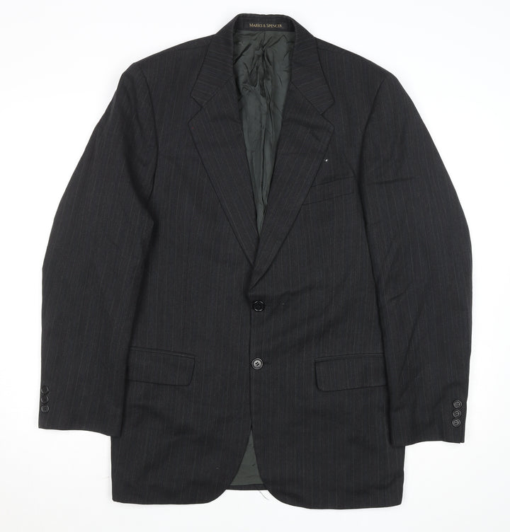 Marks and Spencer Men's Grey Pinstripe 38L Wool Blend Blazer Jacket