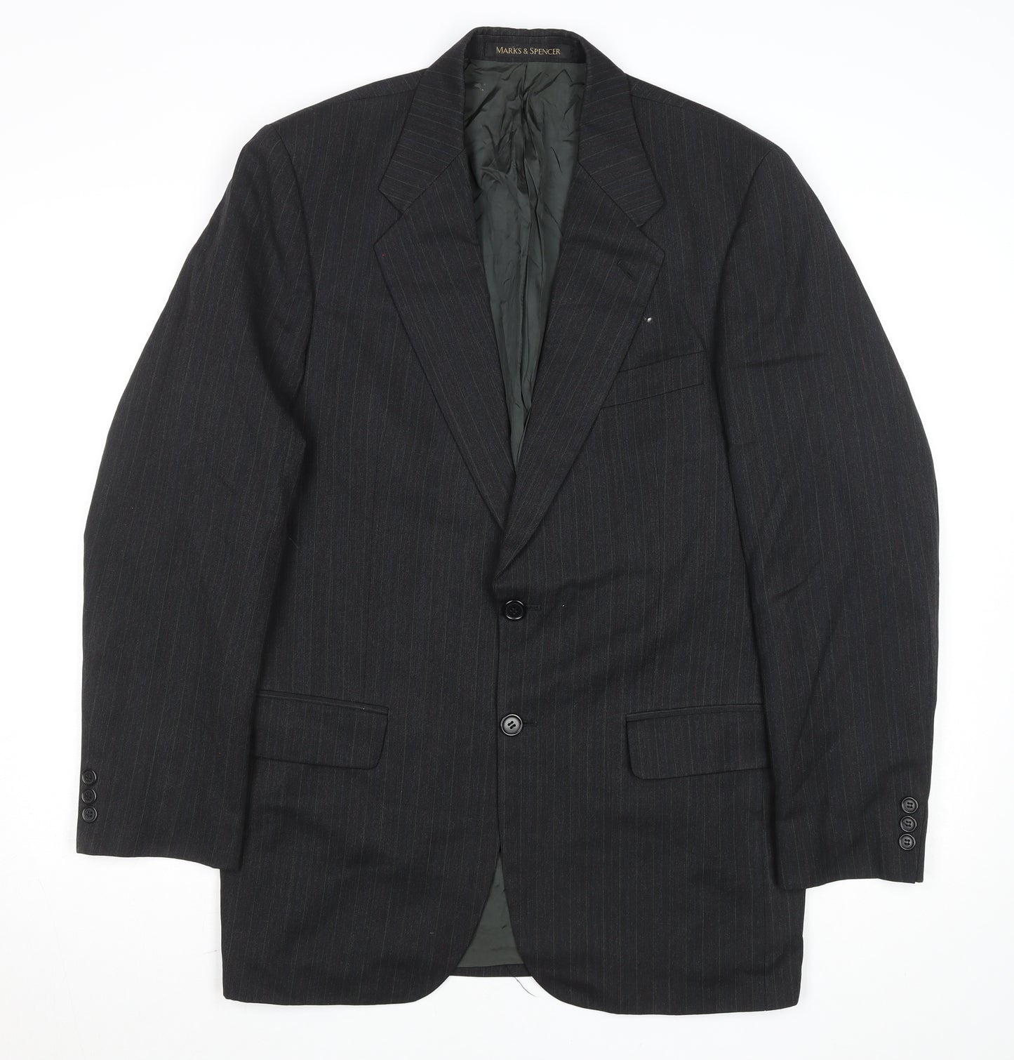 Marks and Spencer Men's Grey Pinstripe 38L Wool Blend Blazer Jacket