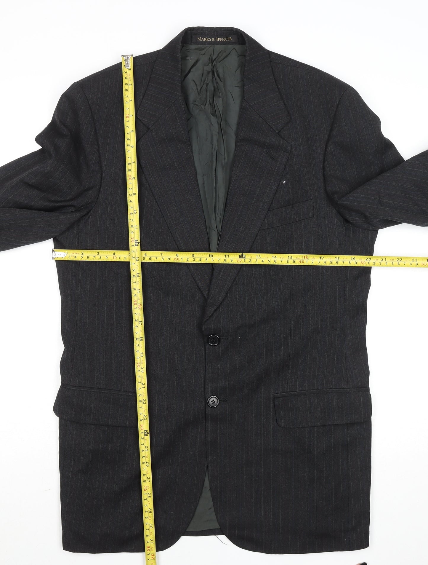 Marks and Spencer Men's Grey Pinstripe 38L Wool Blend Blazer Jacket