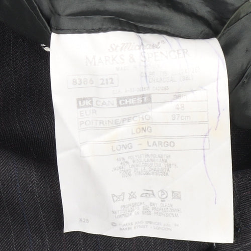 Marks and Spencer Men's Grey Pinstripe 38L Wool Blend Blazer Jacket