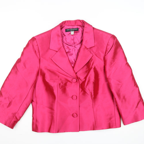 Veni Infantino Women’s Pink Silk Cropped Blazer Size 14 Classic Tailored