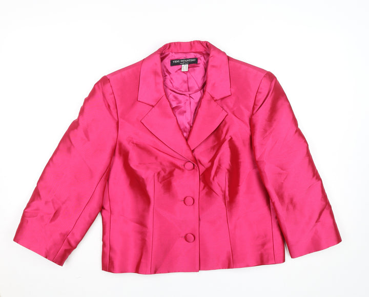 Veni Infantino Women’s Pink Silk Cropped Blazer Size 14 Classic Tailored
