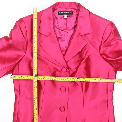 Veni Infantino Women’s Pink Silk Cropped Blazer Size 14 Classic Tailored
