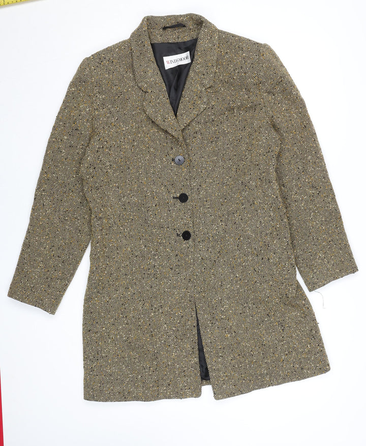 Windsmoor Women Beige Wool Blend Tweed Overcoat Size 12