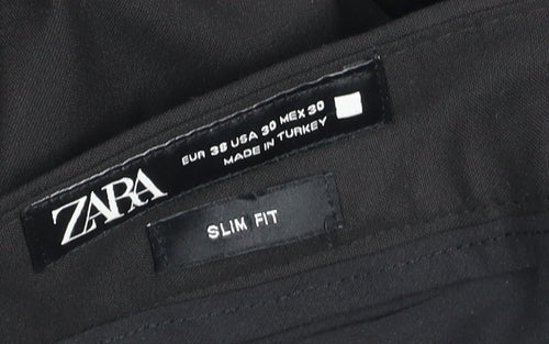 Zara Men Black Slim Fit Dress Pants 32W Formal Satin Trim Trousers